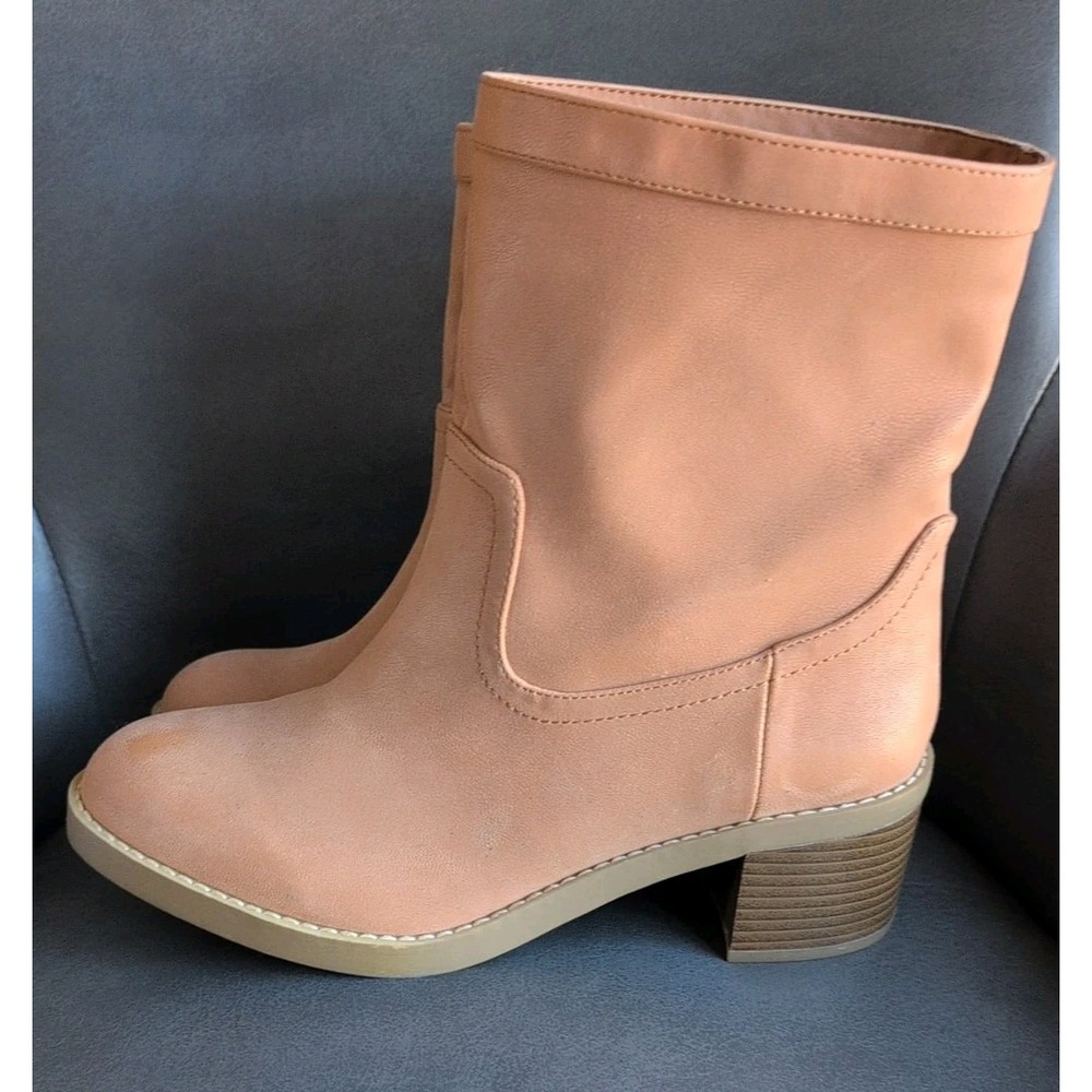 Loft Boots Womens Pull On Ankle Bootie Brown Faux Leather Block HeelsSz 8.5 NWOB